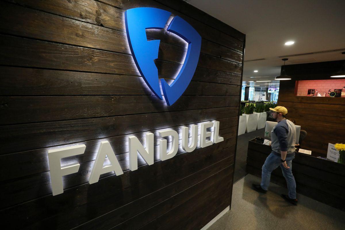 Wall of FanDuel office with its logo on it